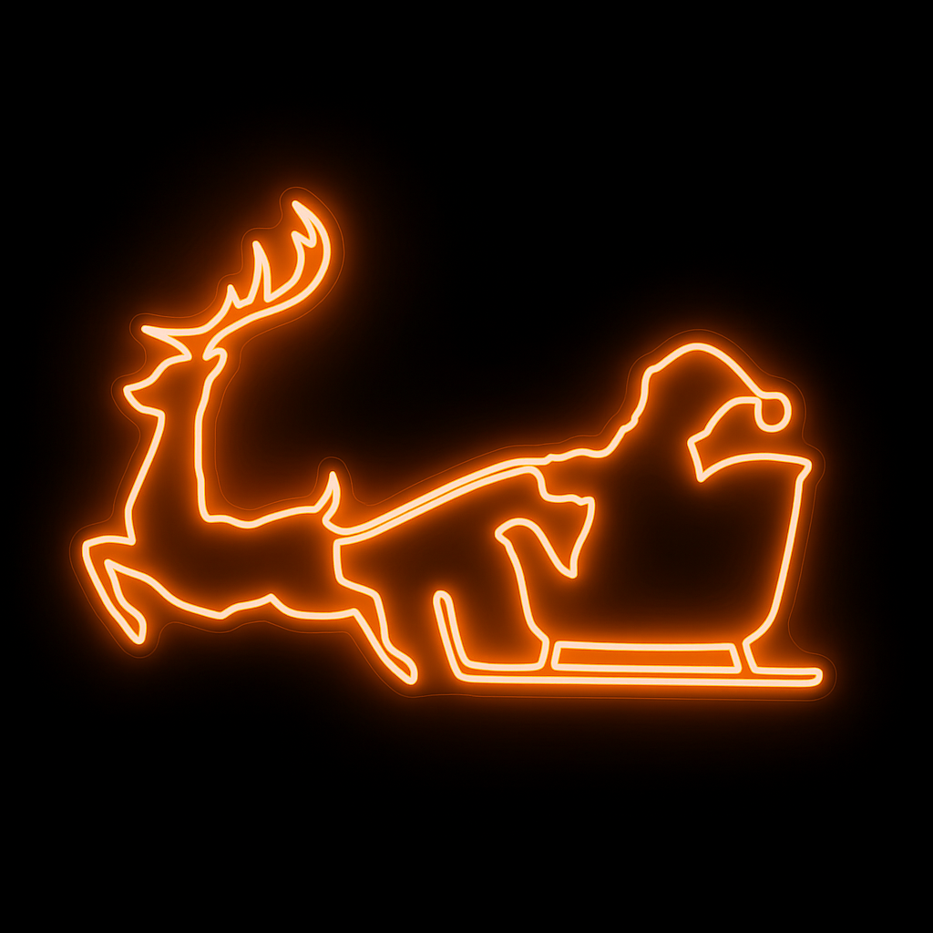Santa Claus Reindeer And Sleigh - LED Neon Sign