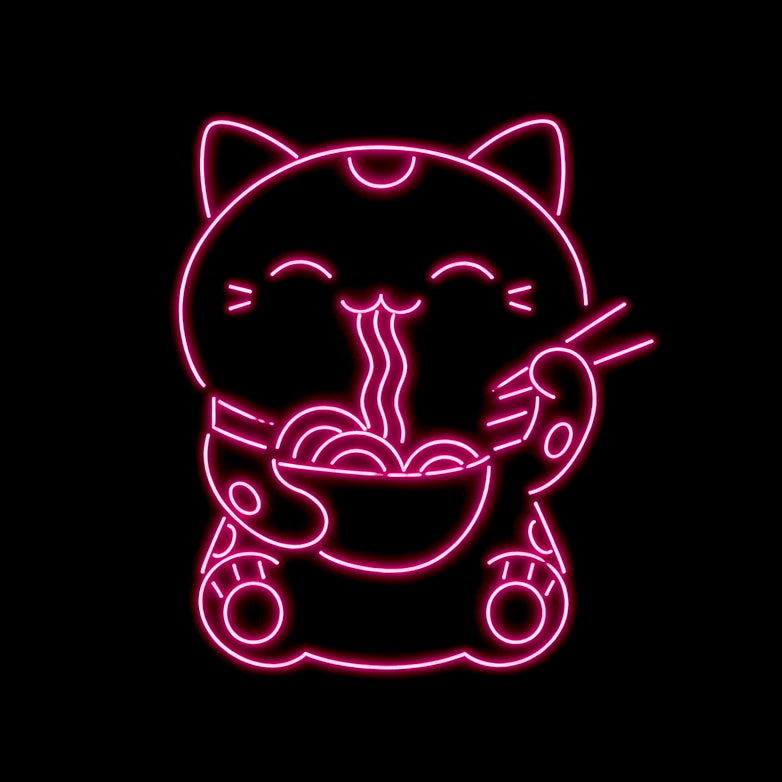 Cat Eating Noodles - LED Neon Sign