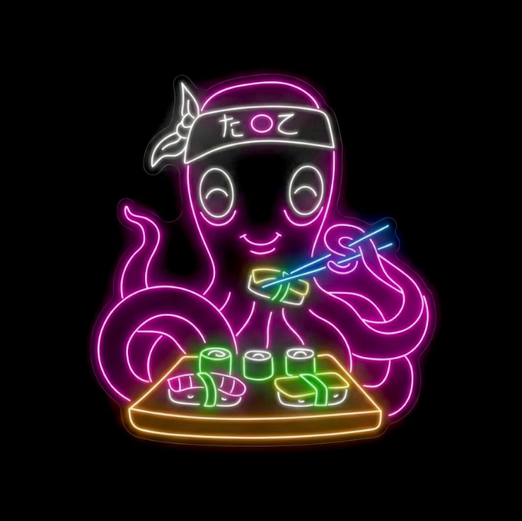 Squid Eating Sushi - LED Neon Sign
